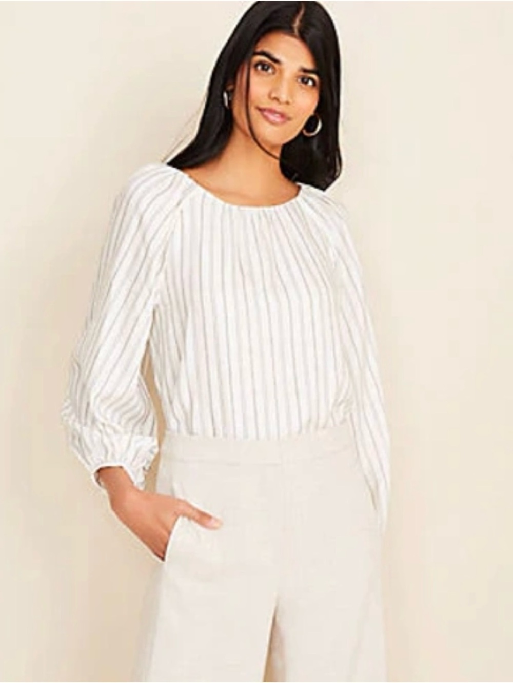 Ann Taylor Striped Long-Sleeve Blouse Medium
